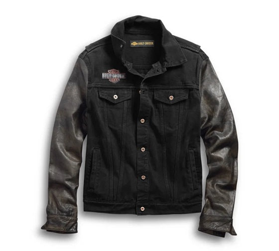 Men's Leather Sleeve Denim Jacket