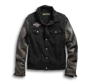 Men's Leather Sleeve Denim Jacket