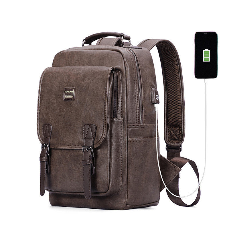 Zee Leather Backpack Men's Fashion Trend Backpack Men's Travel Bag Korean Leisure Youth Student School Bag Computer Bag