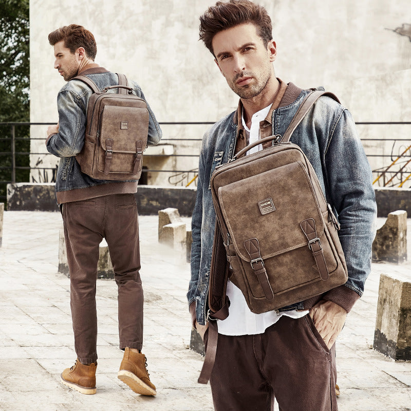Zee Leather Backpack Men's Fashion Trend Backpack Men's Travel Bag Korean Leisure Youth Student School Bag Computer Bag