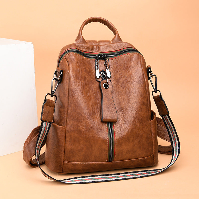 Zee Leather - Soft Leather Female Bag Retro Travel Backpack