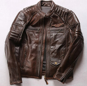 HD Motorcycle Triple Vent Detonator Distressed Leather Jacket