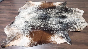 Premium Quality Real Tricolor Cowhide Rug Leather/ Cow Skin Area Rug Hair on Leather Hide 6.5 ft X 6 ft - 36 x 36 sq.ft Approx. (Tricolor 20)