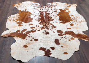 Premium Quality Real Tricolor Cowhide Rug Leather/ Cow Skin Area Rug Hair on Leather Hide 6.5 ft X 5 ft - 36 x 25 sq.ft Approx. (Tricolor 28)