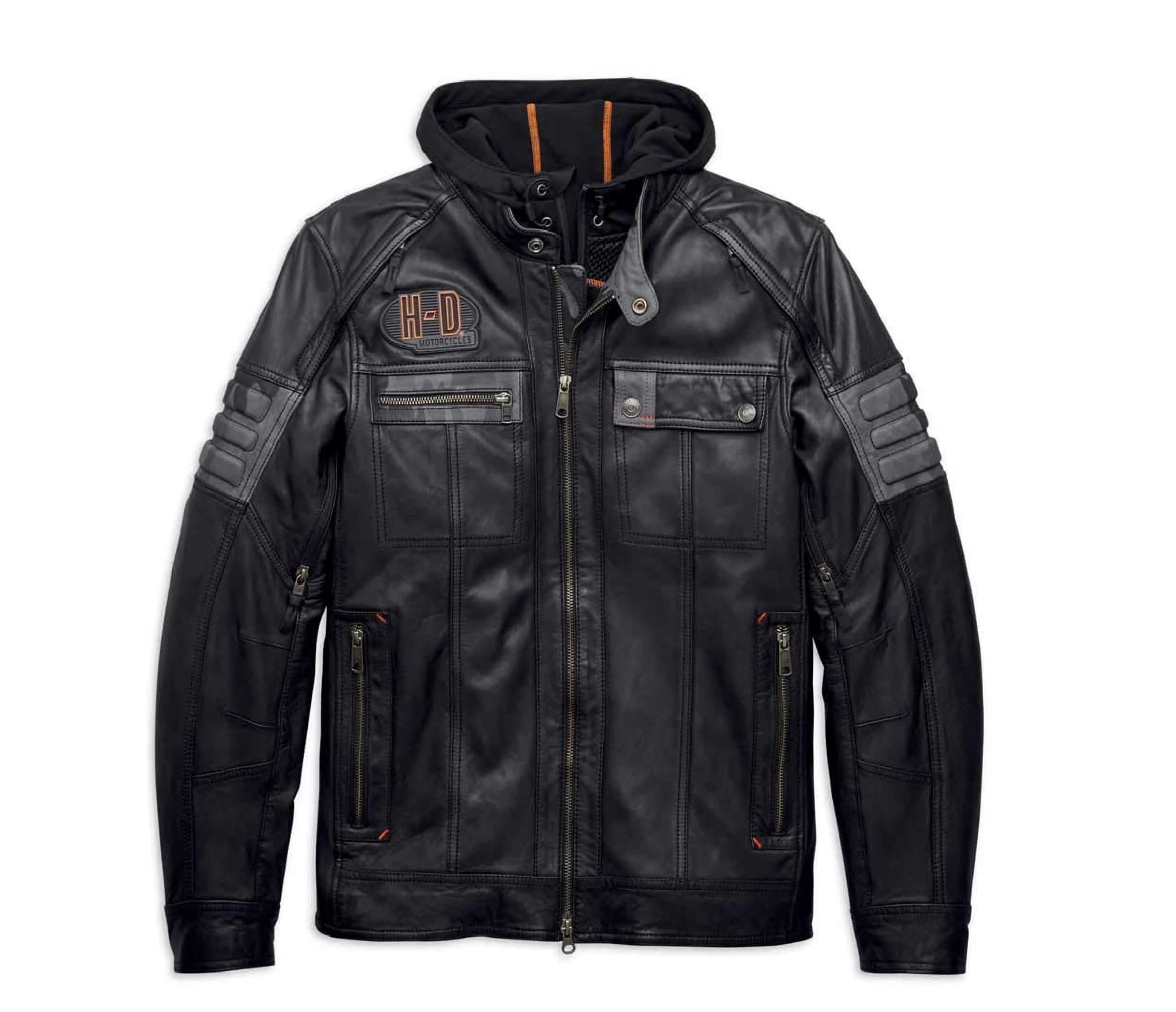 Harley-Davidson Men's Bridgeport Black Leather Jacket Hoodie 3 in 1