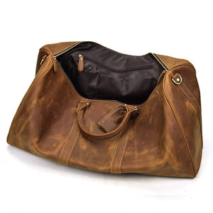 Zee Leather - Men's Crazy Horse Leather Travel Bag Cow Leather Big Travel Duffel Durable Cowhide Weekend Bag Man Genuine Leather Luggage Bag