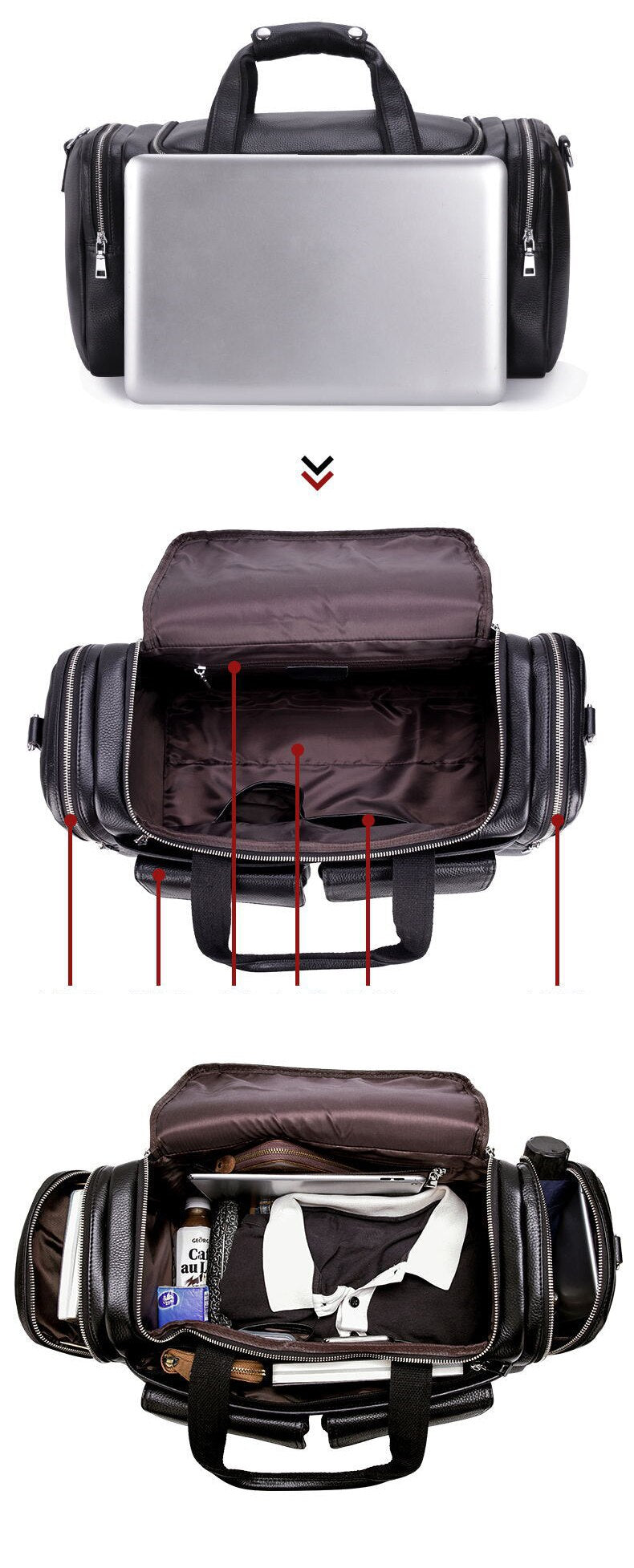 Zee Leather - Men's Crazy Horse Leather Travel Bag Cow Leather Big Travel Duffel Durable Cowhide Weekend Bag Man Genuine Leather Luggage Bag