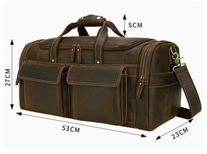 Zee Leather - Men's Crazy Horse Leather Travel Bag Cow Leather Big Travel Duffel Durable Cowhide Weekend Bag Man Genuine Leather Luggage Bag