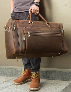 Zee Leather - Men's Crazy Horse Leather Travel Bag Cow Leather Big Travel Duffel Durable Cowhide Weekend Bag Man Genuine Leather Luggage Bag