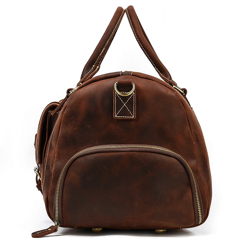 Zee Leather Men's Travel Bag With Shoe Pocket 20 inch Big Capacity Vintage Crazy Horse Leather Weekend luggage Messenger Bag