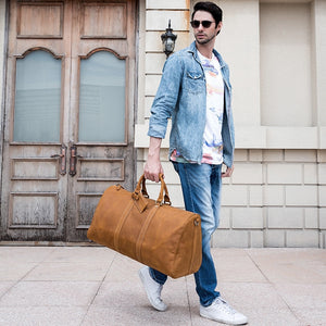 Zee Leather - Men's Crazy Horse Leather Travel Bag Cow Leather Big Travel Duffel Durable Cowhide Weekend Bag Man Genuine Leather Luggage Bag