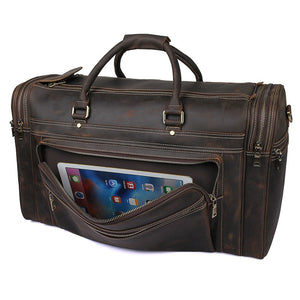 Zee Leather - Men's Crazy Horse Leather Travel Bag Cow Leather Big Travel Duffel Durable Cowhide Weekend Bag Man Genuine Leather Luggage Bag