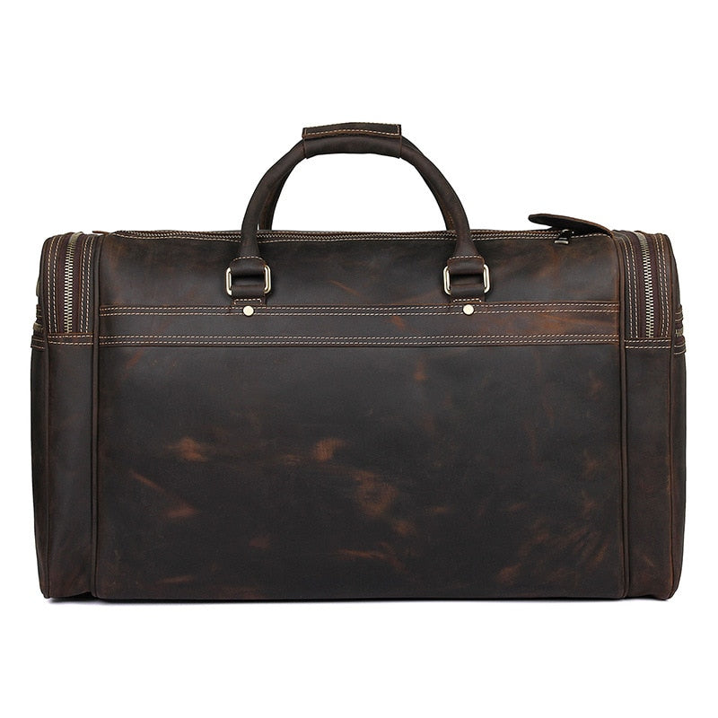 Zee Leather - Men's Crazy Horse Leather Travel Bag Cow Leather Big Travel Duffel Durable Cowhide Weekend Bag Man Genuine Leather Luggage Bag