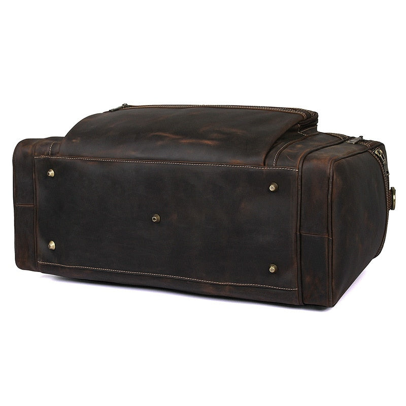 Zee Leather - Men's Crazy Horse Leather Travel Bag Cow Leather Big Travel Duffel Durable Cowhide Weekend Bag Man Genuine Leather Luggage Bag