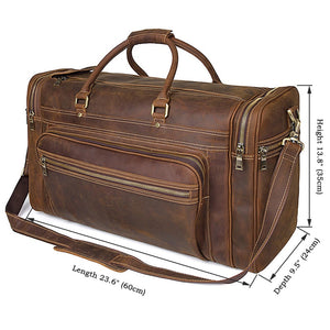 Zee Leather - Men's Crazy Horse Leather Travel Bag Cow Leather Big Travel Duffel Durable Cowhide Weekend Bag Man Genuine Leather Luggage Bag
