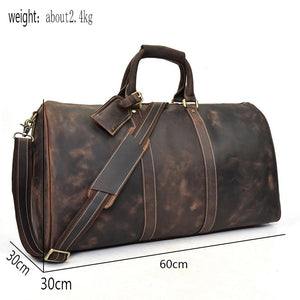 Zee Leather - Men's Crazy Horse Leather Travel Bag Cow Leather Big Travel Duffel Durable Cowhide Weekend Bag Man Genuine Leather Luggage Bag