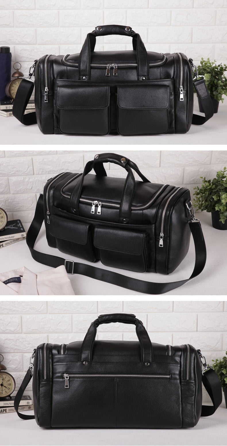 Zee Leather - Men's Crazy Horse Leather Travel Bag Cow Leather Big Travel Duffel Durable Cowhide Weekend Bag Man Genuine Leather Luggage Bag