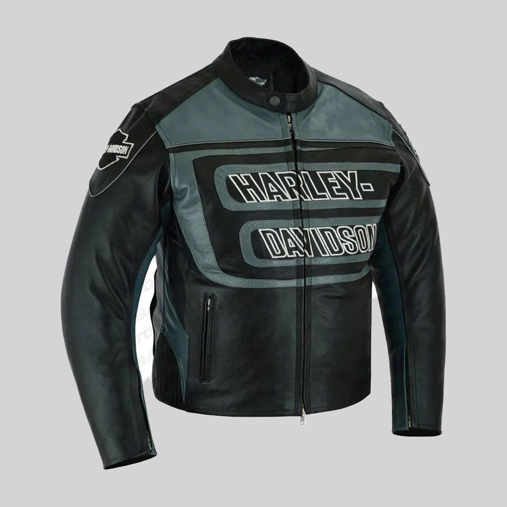 H-D Mens Marker Black & Gray Leather Jacket