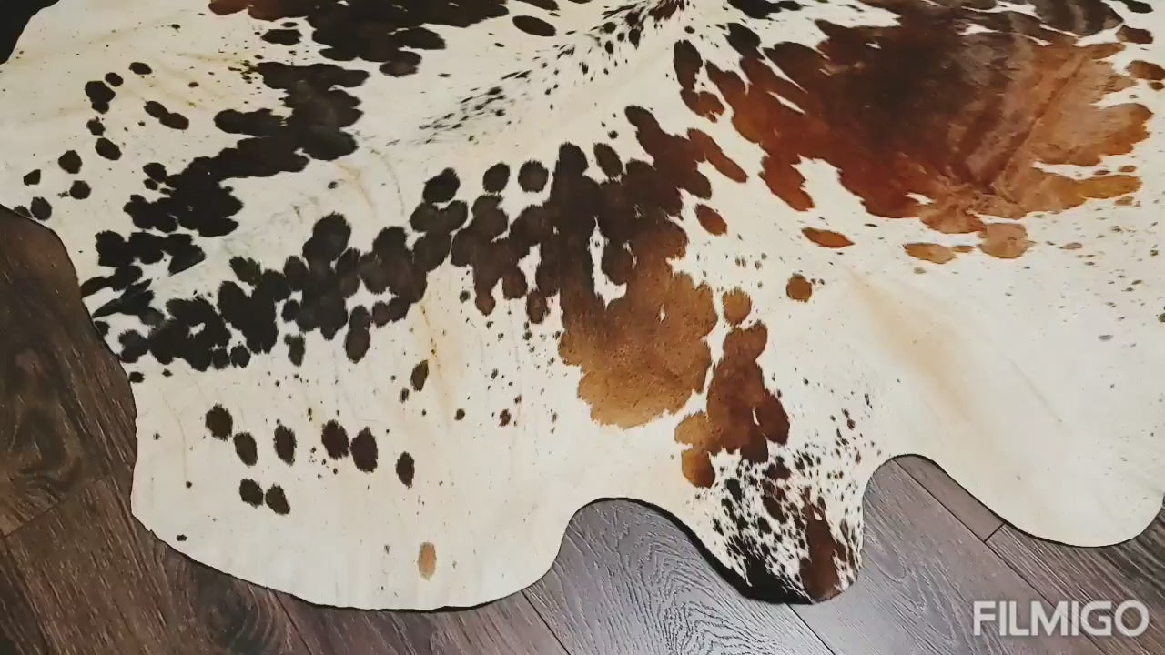 Real Tricolor Cow Skin Area Rug Hair on Leather Hide 6.5 ft X 6.5 ft - 45 x 45 sq.ft Approx. Multicolor Led Lights, Motion Sensor, USB & Battery Power Option